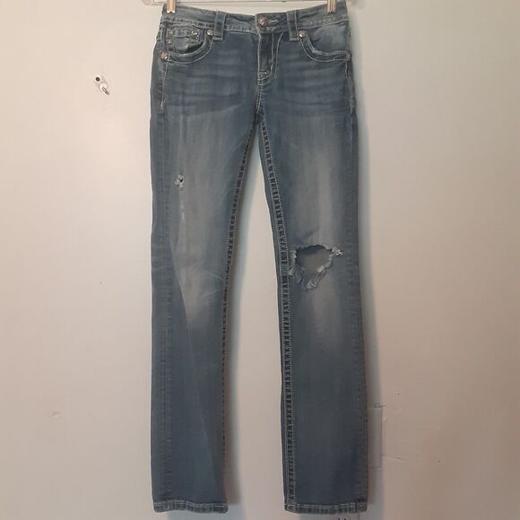 MISS ME Jeans Womens Size 27 Distressed Embellished Signature Straight - Picture 1 of 12
